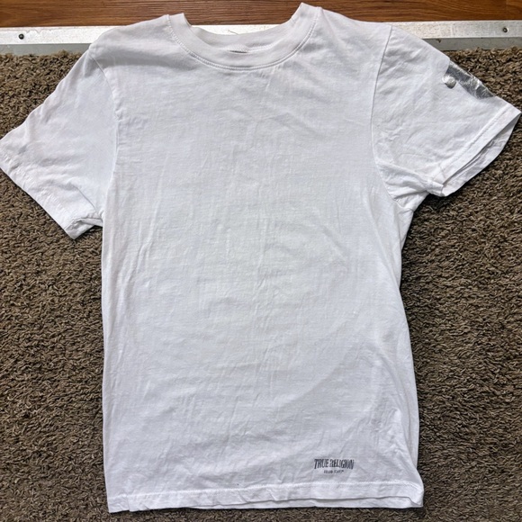 True Religion Woman Md Classic Cotton White Tee Silver Brand Woman’s Logo Sleeve - Picture 1 of 9